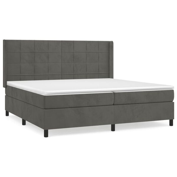 vidaXL Sommier &agrave; lattes de lit et matelas Gris fonc&eacute; 200x200cm Velours