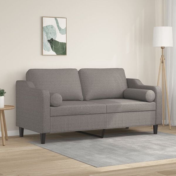 vidaXL Canap&eacute; 2 places avec oreillers d&eacute;coratifs taupe 140 cm tissu