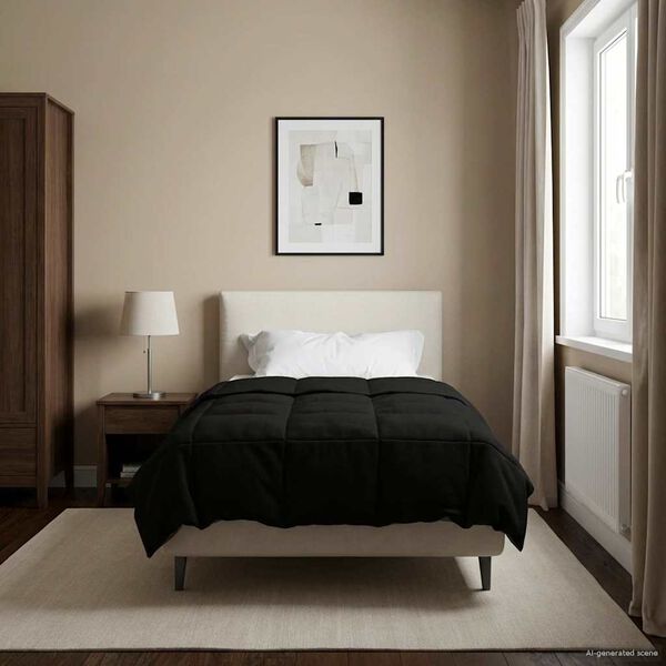 vidaXL Duvet d'&eacute;t&eacute; simple Matelass&eacute; Noir 155 x 200 cm Microfibre