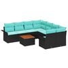 vidaXL Ensemble de canap&eacute; de jardin 9 pcs Noir et turquoise polyrotin