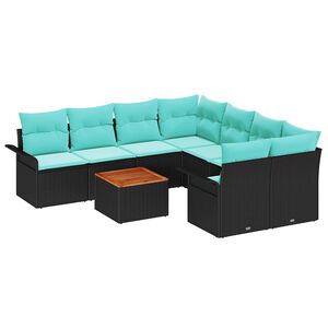 vidaXL Ensemble de canap&eacute; de jardin 9 pcs Noir et turquoise polyrotin
