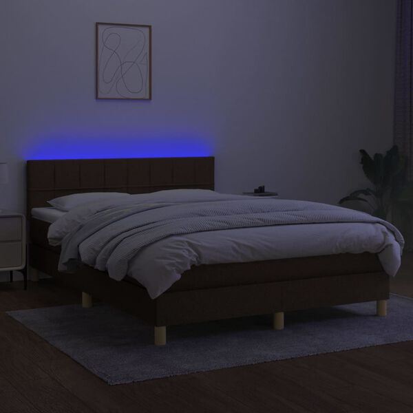 vidaXL Sommier &agrave; lattes de lit matelas et LED Marron fonc&eacute; 140x190 cm