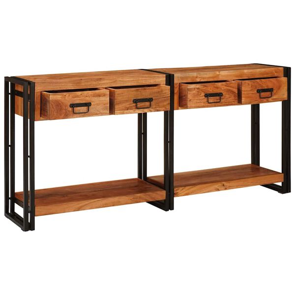 vidaXL Tables console avec tiroir 2 pcs Marron Bois d'Acacia Massif