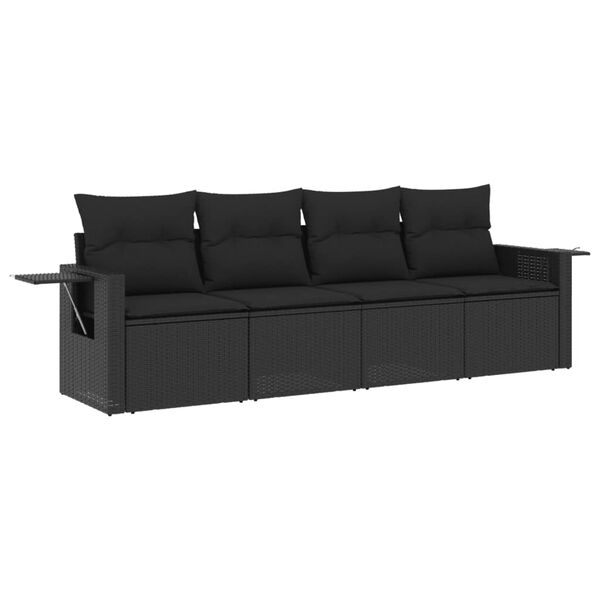 vidaXL Salon de jardin 4 pcs avec coussins noir r&eacute;sine tress&eacute;e