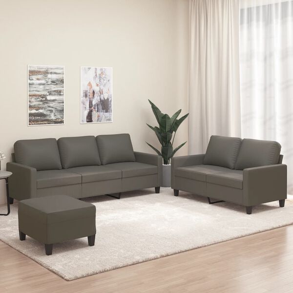 vidaXL Ensemble de canap&eacute;s 3 pcs avec coussins Gris Similicuir