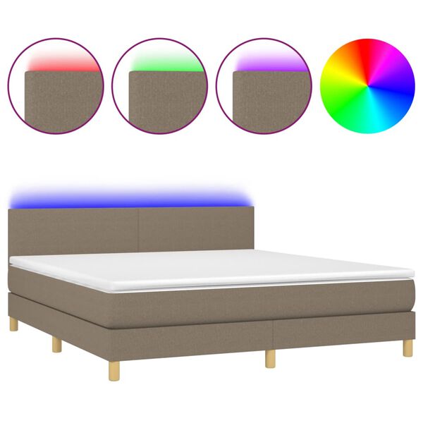 vidaXL Sommier &agrave; lattes de lit avec matelas LED Taupe 180x200 cm Tissu