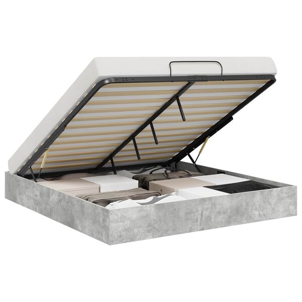 vidaXL Cadre de lit ottoman Gris b&eacute;ton 160 x 200 cm Bois d'ing&eacute;nierie