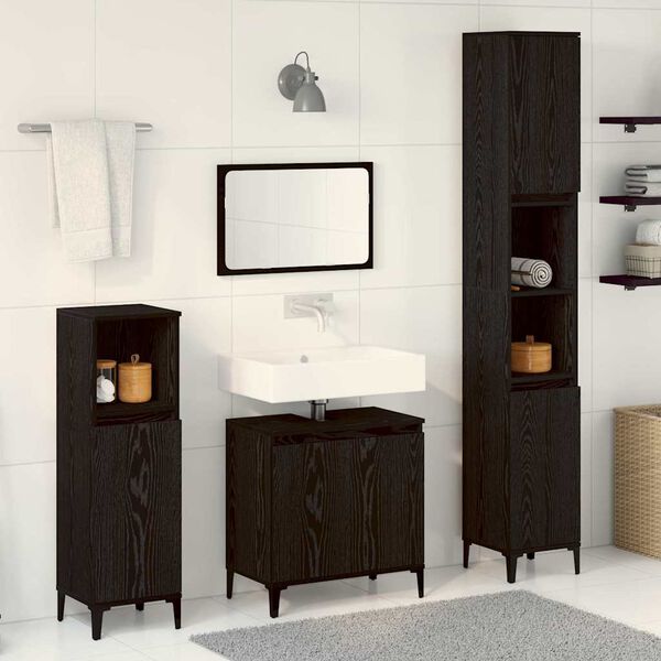 vidaXL Ensemble de mobilier de salle de bain 3 pcs Ch&ecirc;ne noir