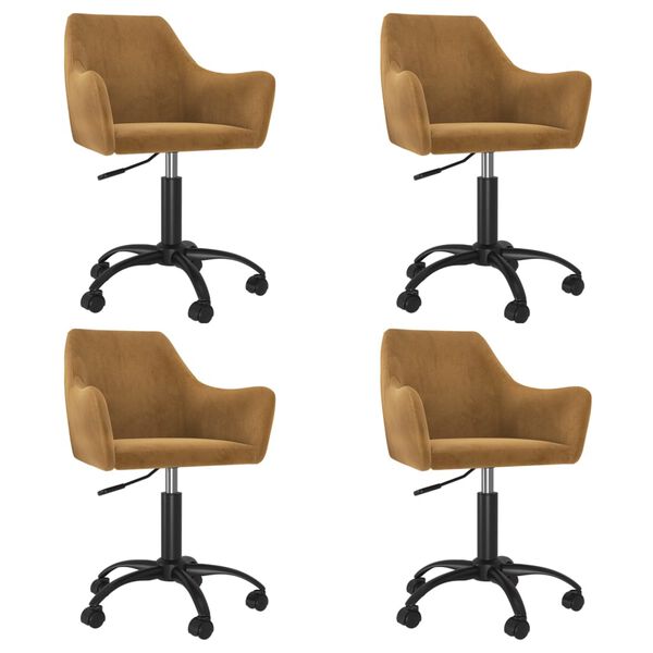vidaXL Chaises &agrave; manger pivotantes lot de 4 Marron Velours
