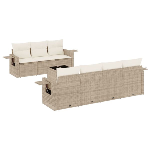 vidaXL Salon de jardin avec coussins 8 pcs beige r&eacute;sine tress&eacute;e