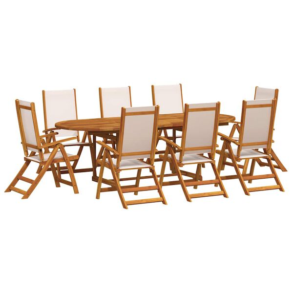 vidaXL Ensemble &agrave; manger de jardin 9pcs bois d'acacia solide textil&egrave;ne