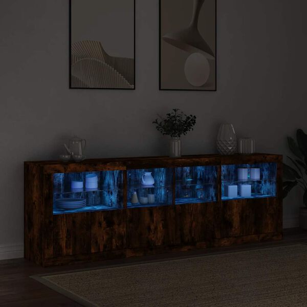 vidaXL Buffet avec lumi&egrave;res LED ch&ecirc;ne fum&eacute; 202x37x67 cm