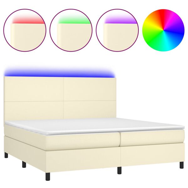 vidaXL Sommier &agrave; lattes de lit avec matelas et LED Cr&egrave;me 200x200 cm