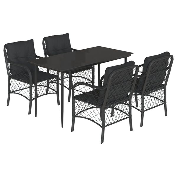 vidaXL Ensemble &agrave; manger de jardin coussins 5pcs Noir R&eacute;sine tress&eacute;e