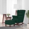 vidaXL Fauteuil &agrave; bascule &agrave; oreilles en velours vert fonc&eacute; bois massif