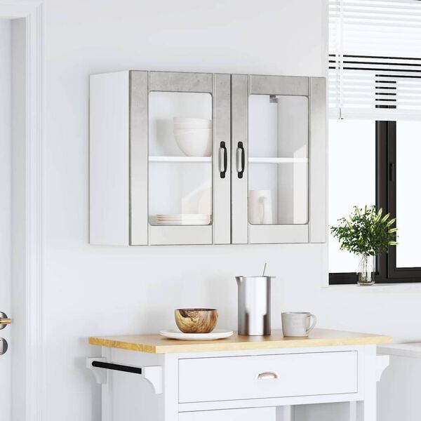 vidaXL Armoire murale de cuisine avec porte en verre Lucca gris b&eacute;ton