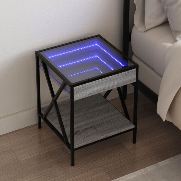 vidaXL Table de chevet avec LED infini sonoma gris 40x40x49 cm