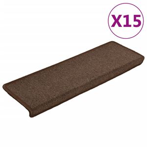 vidaXL Tapis d'escalier 15 pi&egrave;ces 65 x 21 x 4 cm Marron Bord rectangulaire
