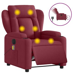 vidaXL Fauteuil de massage inclinable &eacute;lectrique Rouge bordeaux Tissu
