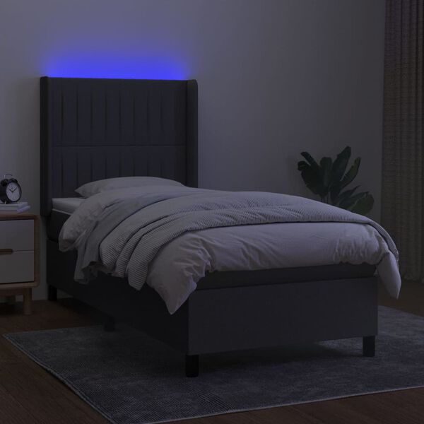 vidaXL Sommier &agrave; lattes de lit matelas LED Gris fonc&eacute; 100x200 cm Tissu