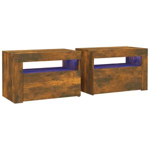 vidaXL Tables de chevet 2 pcs avec LED ch&ecirc;ne fum&eacute; 60x35x40 cm