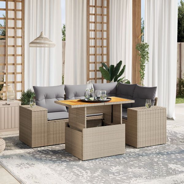 vidaXL Salon de jardin avec coussins 5 pcs beige r&eacute;sine tress&eacute;e