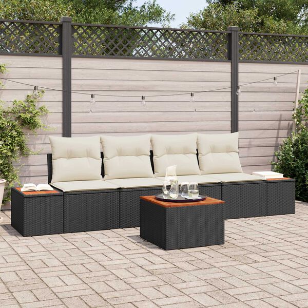vidaXL Ensemble de canap&eacute; de jardin avec coussin 5 pcs Noir Poly rotin