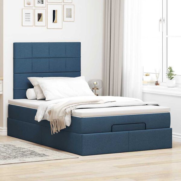 vidaXL Cadre de lit ottoman avec matelas bleu 120x190 cm tissu