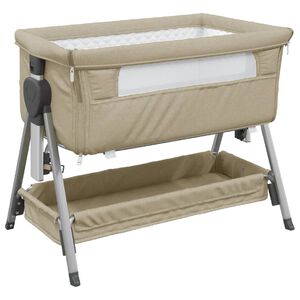 vidaXL Lit pour b&eacute;b&eacute; avec matelas Taupe Tissu de lin
