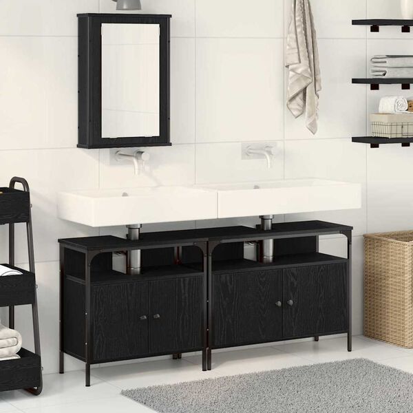 vidaXL Meubles de salle de bain 3 pcs Noir Bois d'ing&eacute;nierie