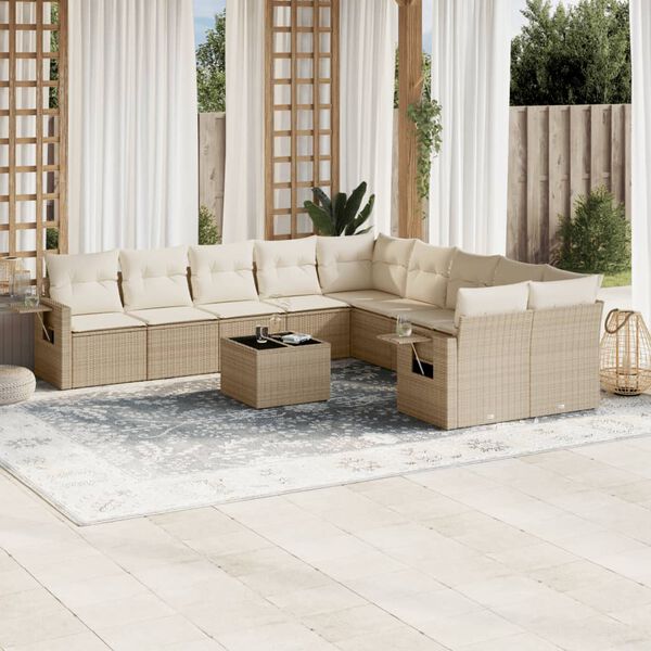 vidaXL Salon de jardin 11 pcs avec coussins beige r&eacute;sine tress&eacute;e