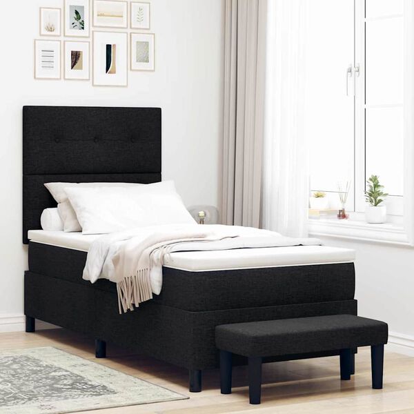 vidaXL Lit &agrave; ressorts avec matelas Noir 100 x 200 cm tissu