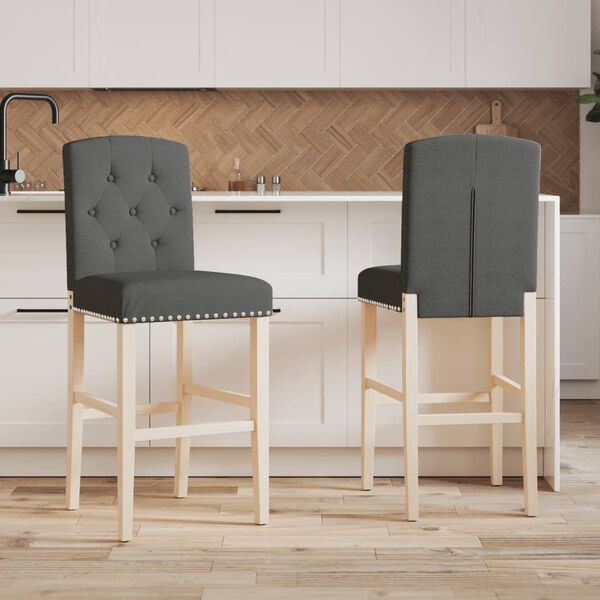 vidaXL Chaises de bar lot de 2 bois massif d'h&eacute;v&eacute;a et tissu