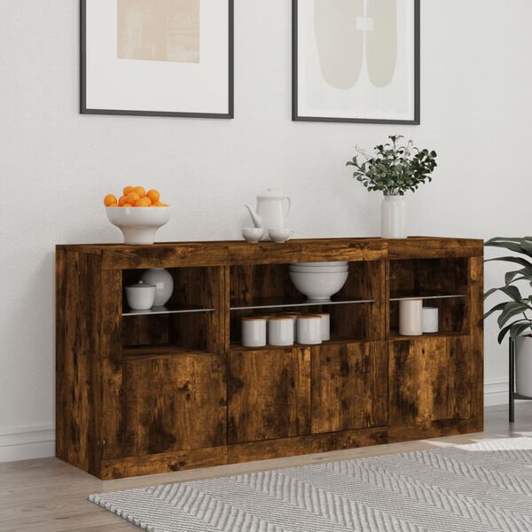 vidaXL Buffet avec lumi&egrave;res LED ch&ecirc;ne fum&eacute; 142,5x37x67 cm