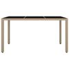 vidaXL Table de jardin plateau en verre Résine tressée verre trempé