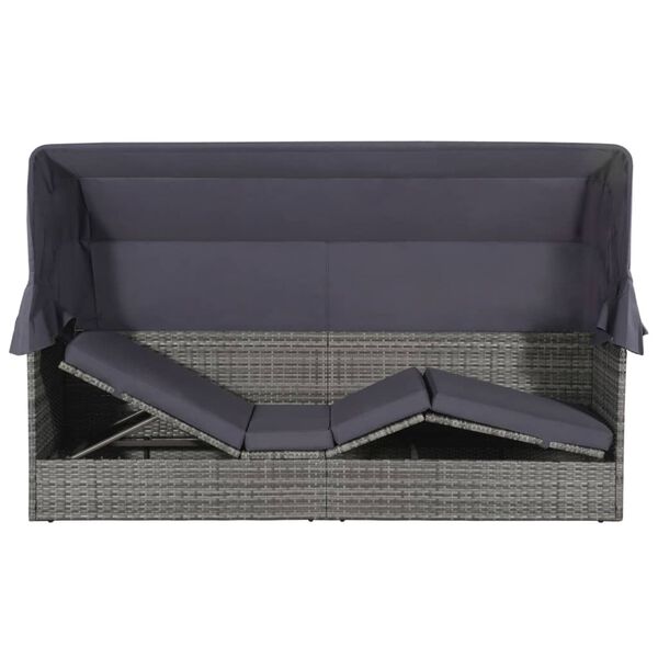 vidaXL Lit de jardin avec auvent Gris 205x62 cm Résine tressée
