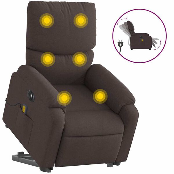 vidaXL Fauteuil inclinable de massage &eacute;lectrique Marron fonc&eacute; Tissu