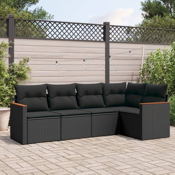 vidaXL Salon de jardin 5 pcs avec coussins noir r&eacute;sine tress&eacute;e