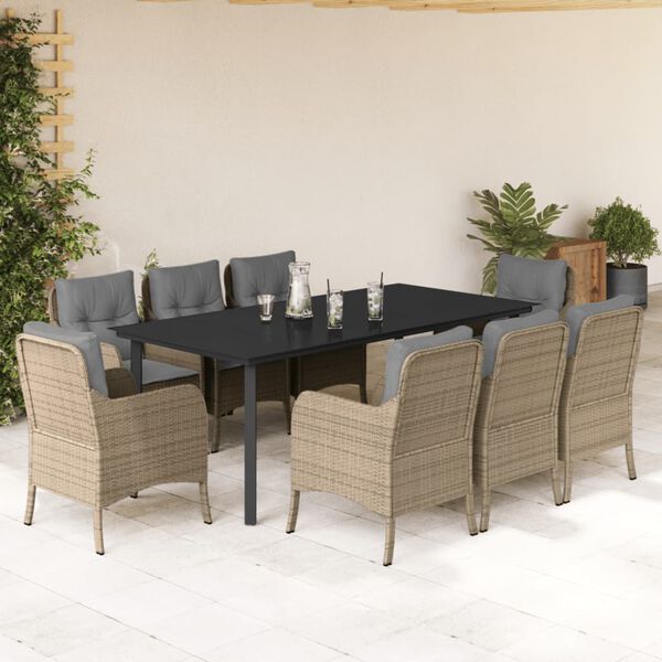 vidaXL Ensemble &agrave; manger de jardin et coussins 9 pcs beige Poly rotin