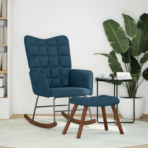 vidaXL Chaise &agrave; bascule avec repose-pied bleu velours