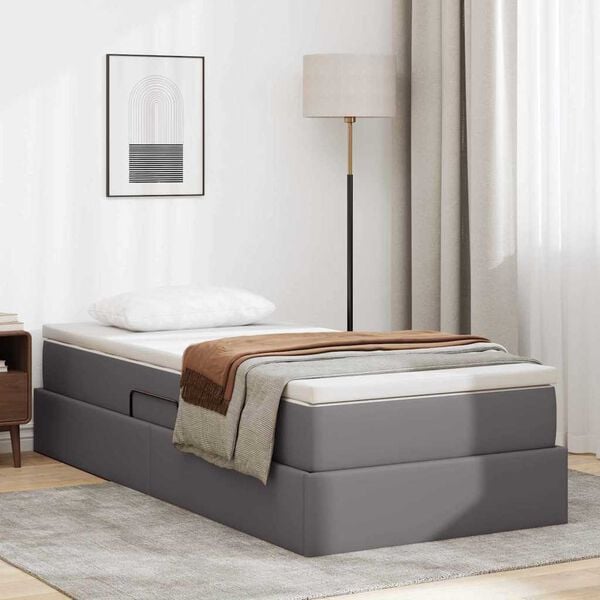 vidaXL Lit avec rangement et matelas Gris 100 x 200 cm Simili cuir