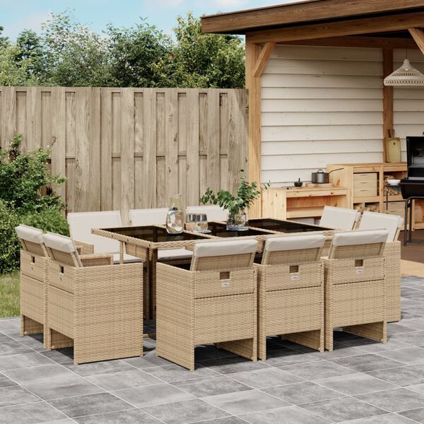 vidaXL Ensemble &agrave; manger de jardin et coussins 11 pcs beige poly rotin