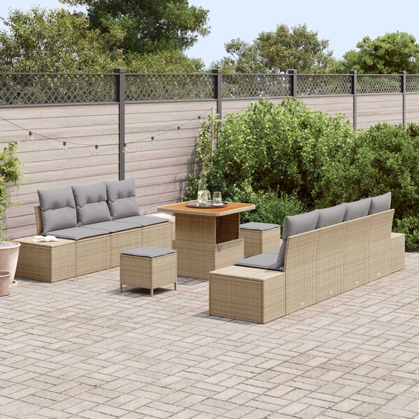 vidaXL Ensemble de canap&eacute; de jardin 10 pcs Beige Poly rotin