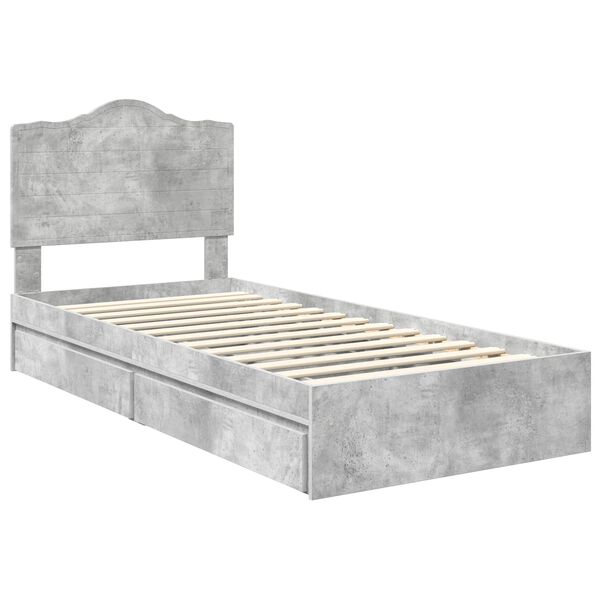vidaXL Lit de Rangement Gris b&eacute;ton 90 x 200 cm Bois d'ing&eacute;nierie