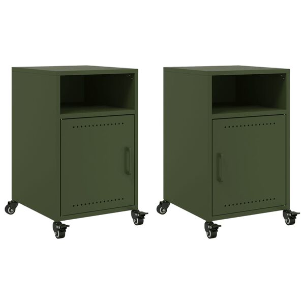 vidaXL Tables de chevet 2 pcs vert olive 36x39x59 cm acier