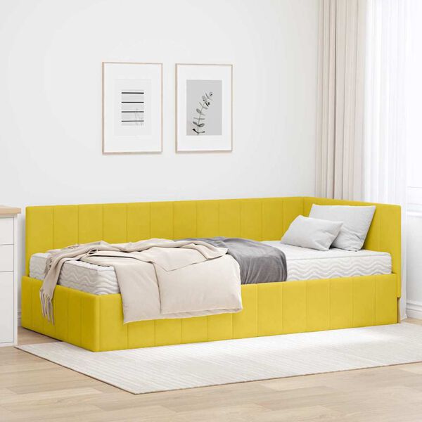 vidaXL Cadre de lit d'angle avec matelas 2 pcs Jaune Velours