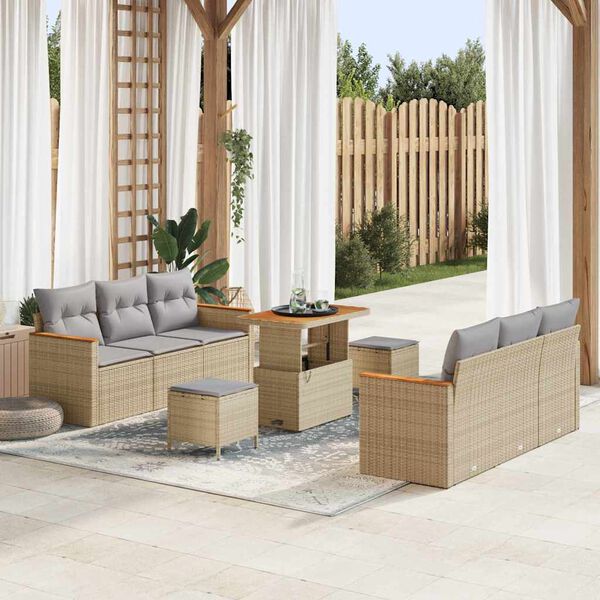 vidaXL Ensemble de canap&eacute; de jardin 9 pcs Beige polyrotin