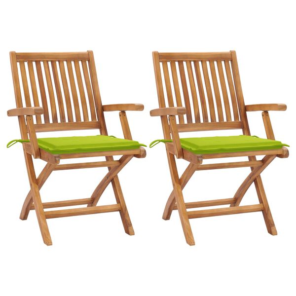 vidaXL Chaises de jardin lot de 2 avec coussins vert vif Bois de teck