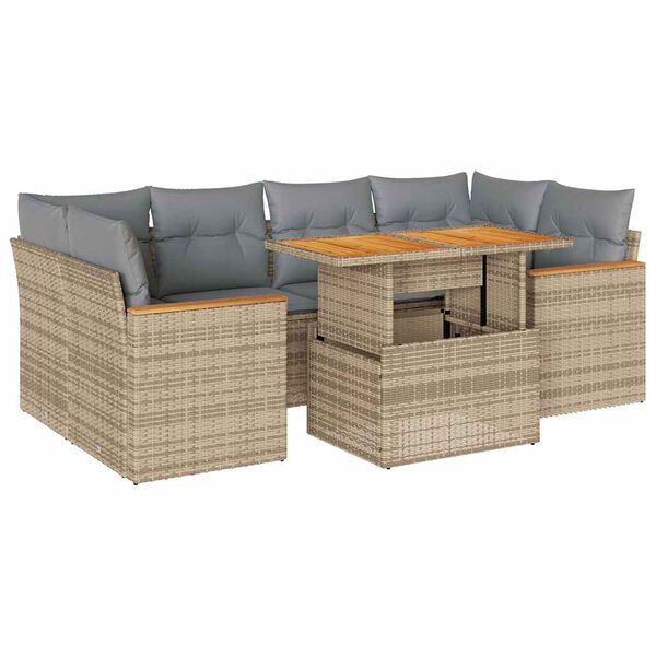 vidaXL Salon de jardin 6 pcs avec coussins beige résine tressée acacia