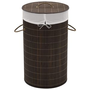 vidaXL Panier &agrave; linge rond en bambou Marron fonc&eacute;